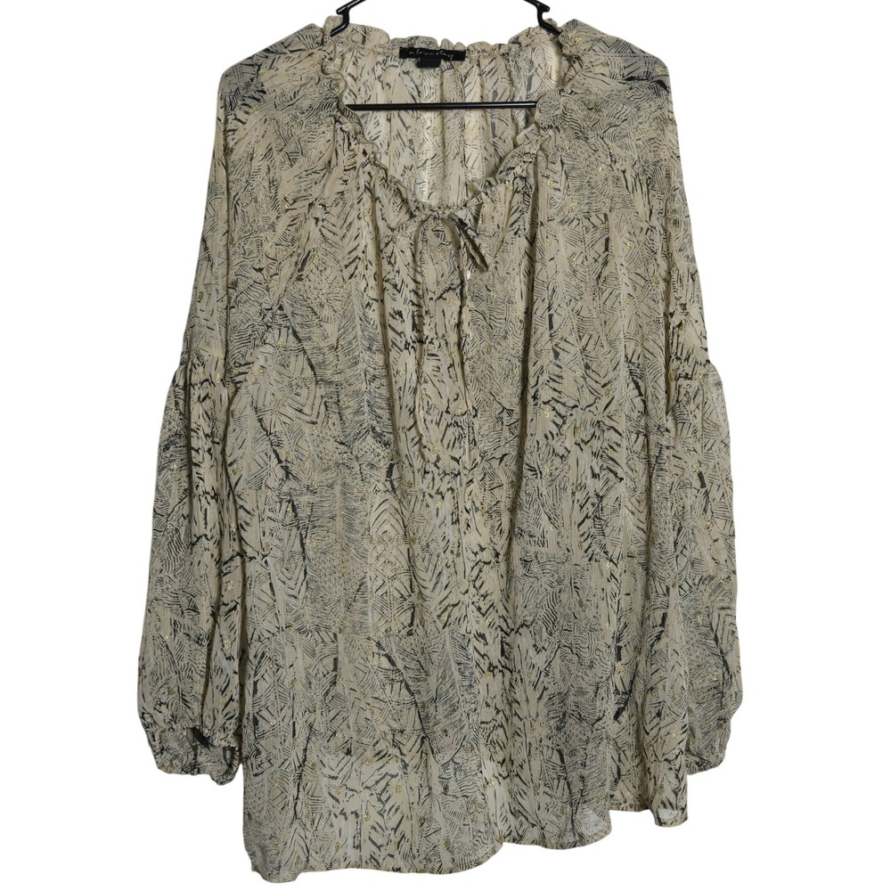 A Love Story Womens Tie Neck Bishop Sleeve Top 3X Metallic Light Peasant Boho
